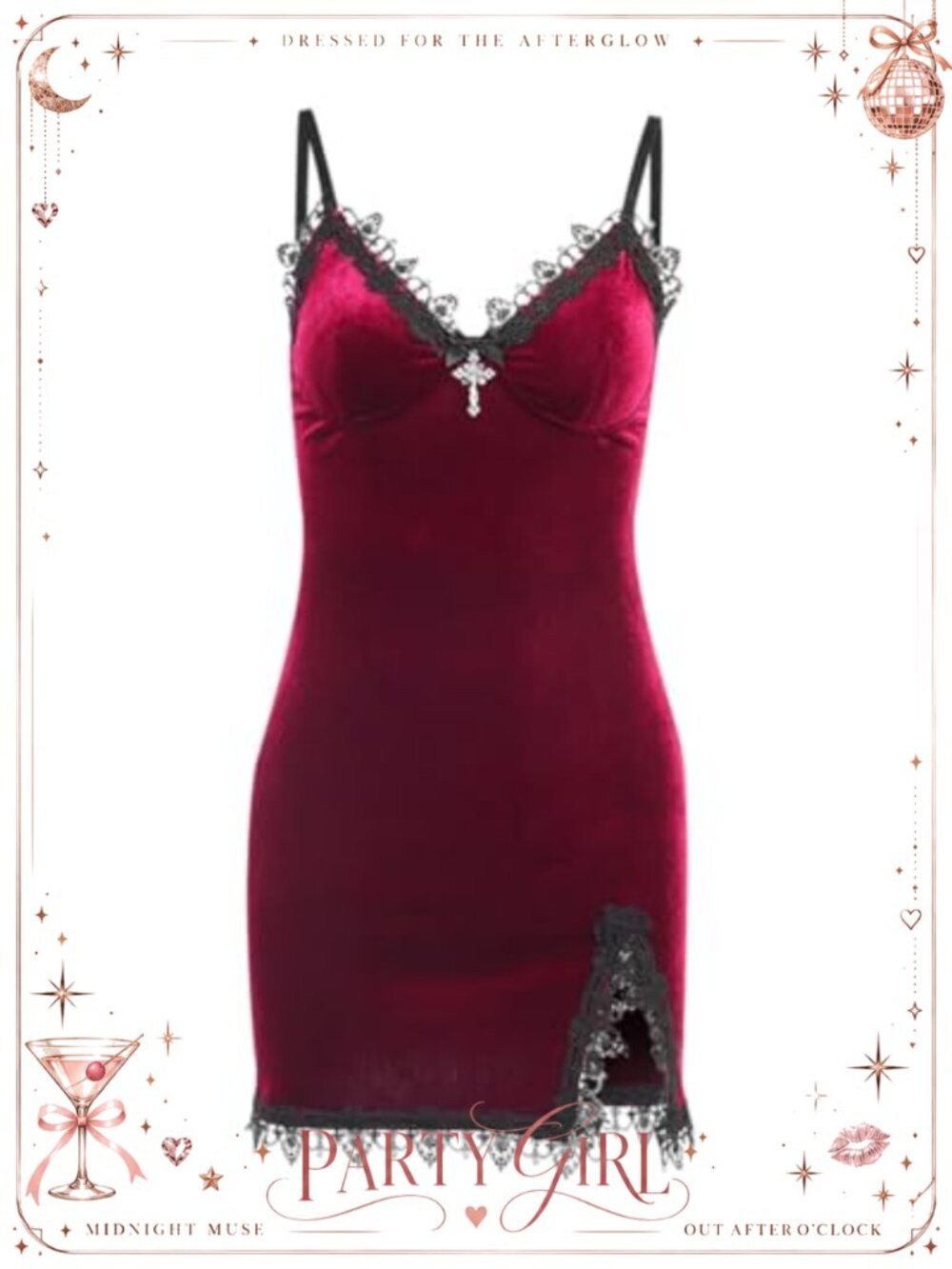 Gothic Lace Velvet Bodycon Mini Dress Cross Pendant Halter Sleeveless